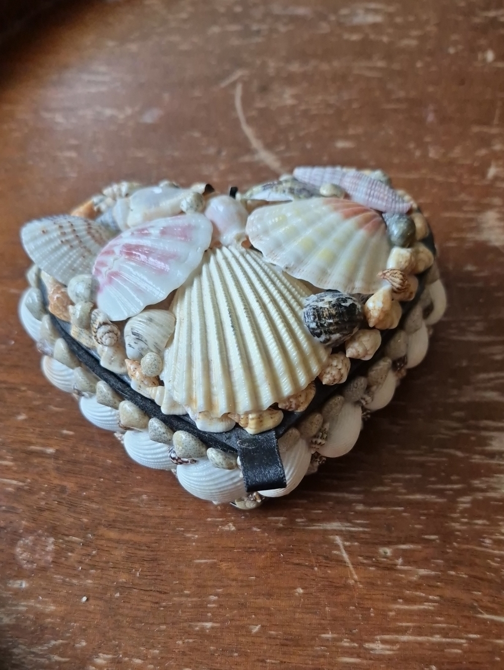 Handmade Shell Heart Trinket Box - Natural Shells